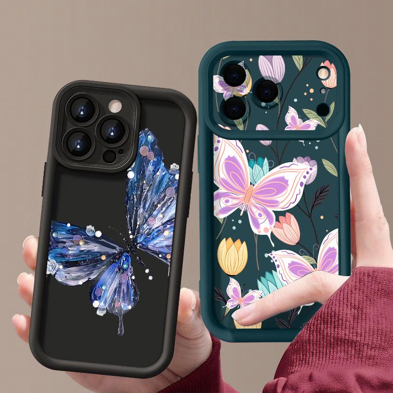 Butterfly Print Case For iPhone 17 Pro Max Case iPhone 16 15 14 13 Pro Max 11 17e 16e Shockproof Bumper Soft Silicone Phone Cover Cases