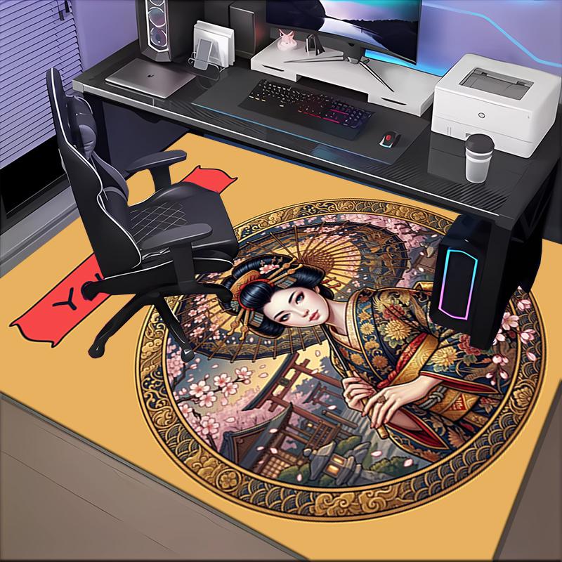 1PC Custom Name Japanese Geisha Portrait Theme Floor Mat Ideal for Living Room, Game Rooms, Office, Bedroom,Floor Mat Playful Design
