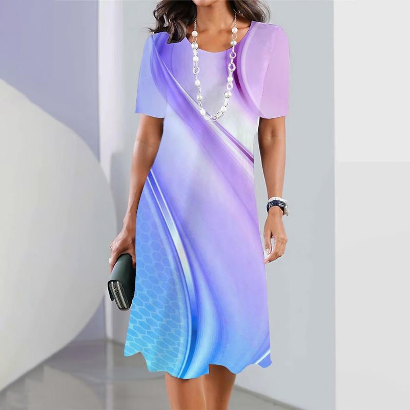 New Women's Dresses Striped Printed Summer Elegant Dress Feamle Short Sleeve Dresses Fashion Oversized Clothes