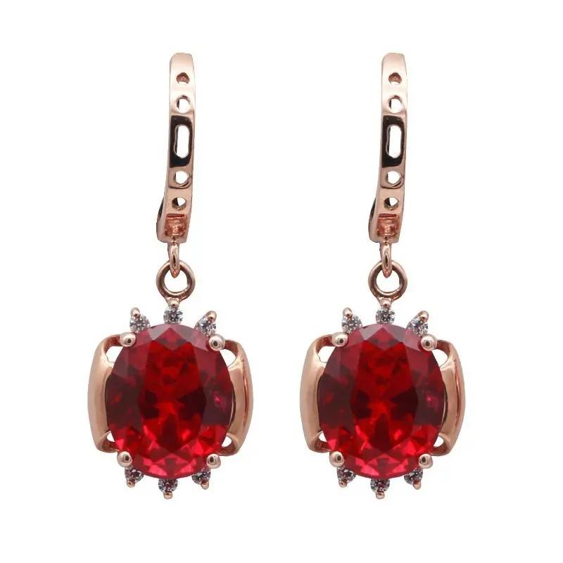 Exquisite Russian Purple Gold Ruby Earrings Light Luxury High Fashion Rose Gold Zircon Earrings Jewelry Women