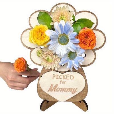 2 Stück Muttertag Holzbalkonkasten Heimdekoration Ornamente DIY Bündel Blumenständer Holzhandwerk Geschenke