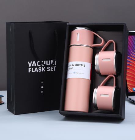 Ein-Tassen-Drei-Deckel-Thermosbecher-Set 304 Edelstahl Henkeldeckel Geschenkbecher Herren- und Damen-Tragbares Geschenkbox-Set