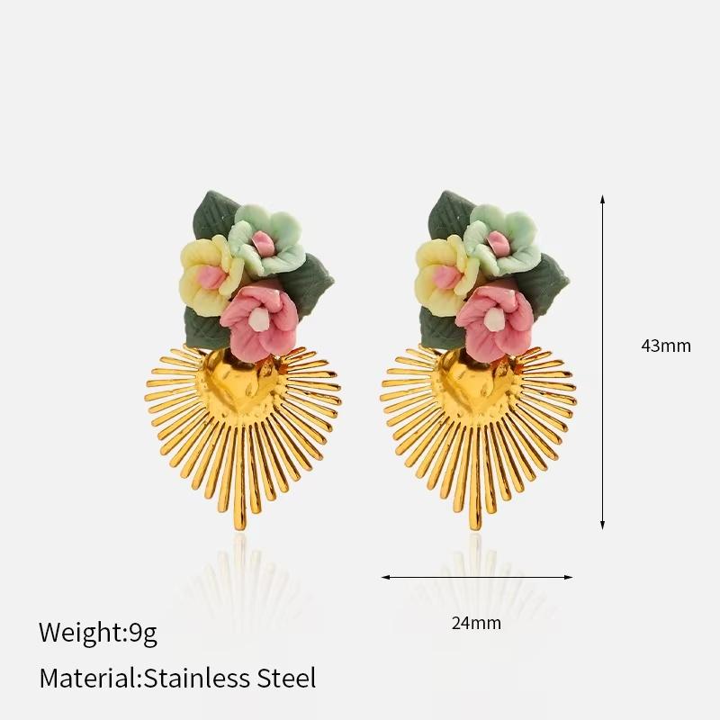 

New Exqusite Colorful Flower Charm Stud Earrings Trendy Stainless Steel Geometric Earrings For Woman Daily Wear Party Gifts