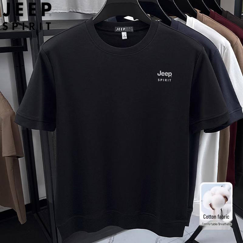 

JEEP SPIRIT Men s Round Neck Breathable Cotton-Blend T-Shirt M
