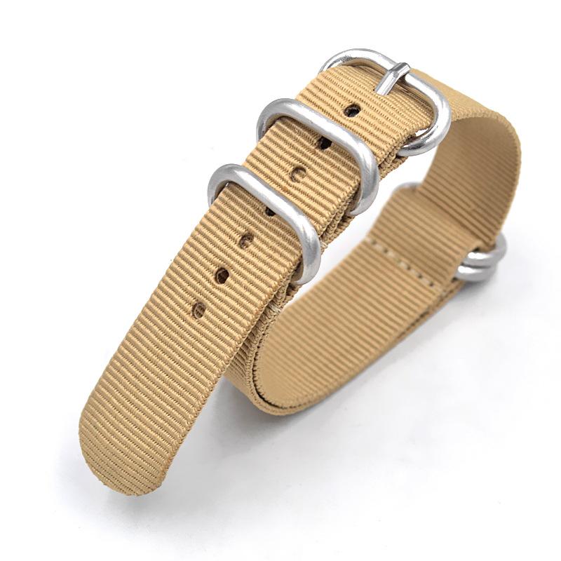 One-Piece Five-Ring Nylon Watch Strap with Frosted Silver & Black Buckles (18-20-22mm)