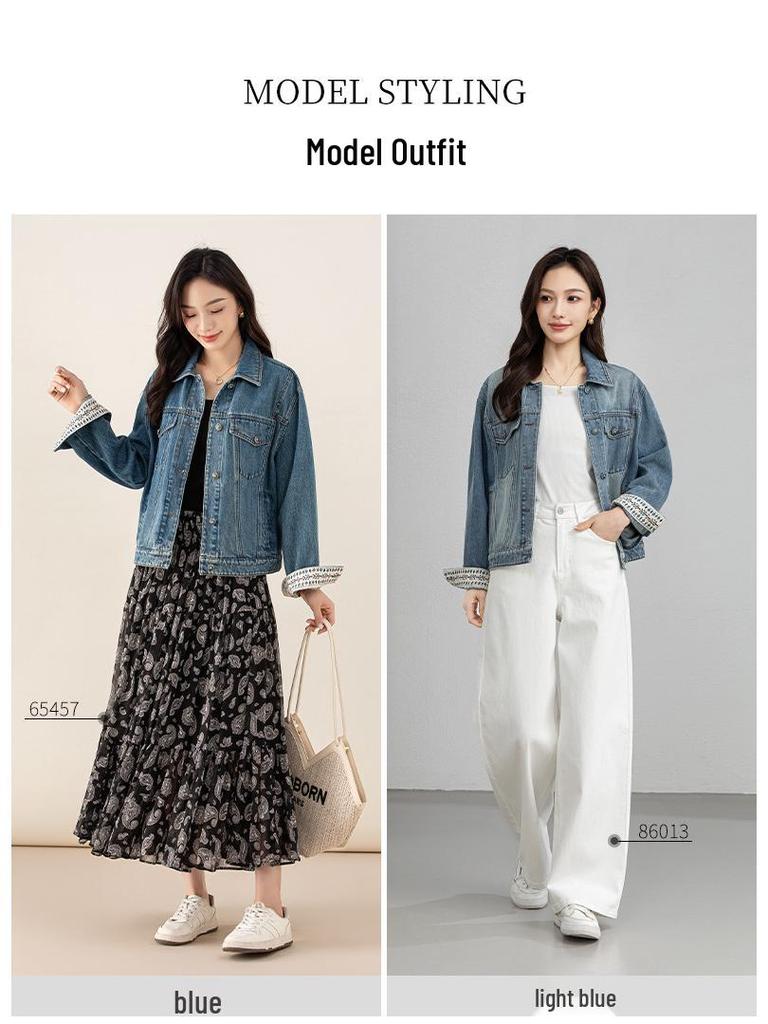 Xin Ge Combed Cotton Denim Short Jacket - Modern Retro Lapel Design