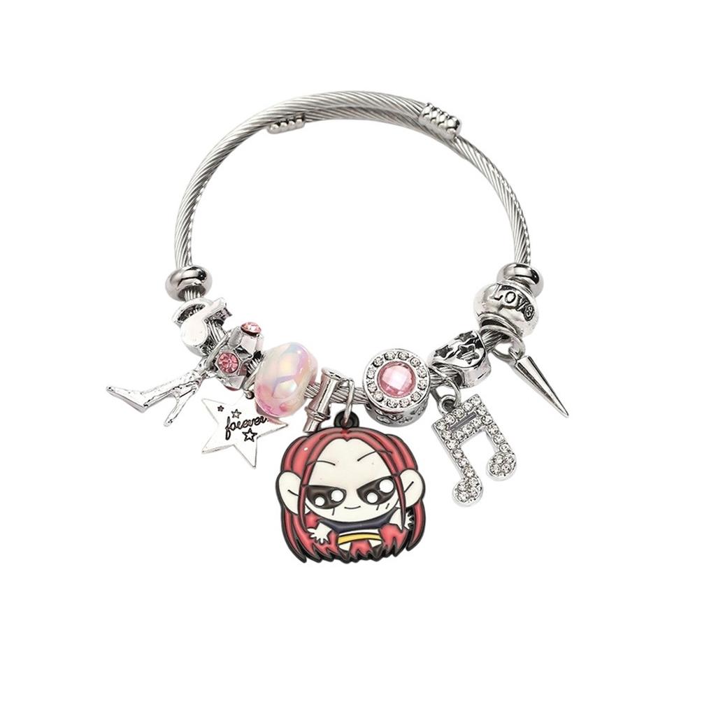 Cartoon Diamond Bracelet, Anime-themed Pendant Open Stainless Steel Bracelet