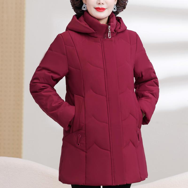 Middle Age Women's Puffer Jackets Winter Vintage Parkas Hooded Plus Size Elegant Thick Warm Down Coats Woman Outerwears