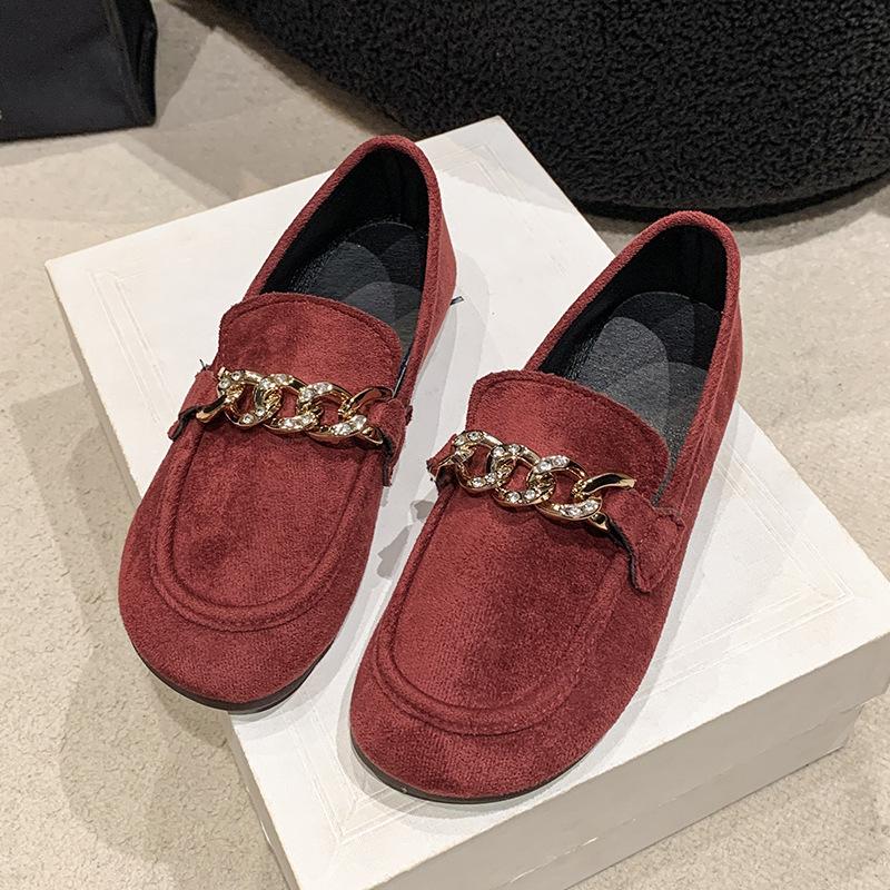 

Ретро туфли-лодочки с глубоким вырезом и круглым носком, маленькие кожаные туфли на плоской подошве, весенне-осенние новые лоферы, ленивые туфли 40 бордовый