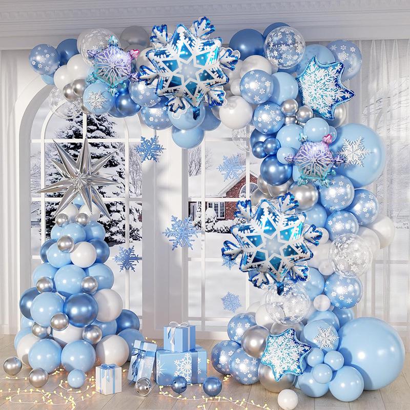 Blue Snowflake Christmas Balloon Arch Kit for Birthday Celebrations