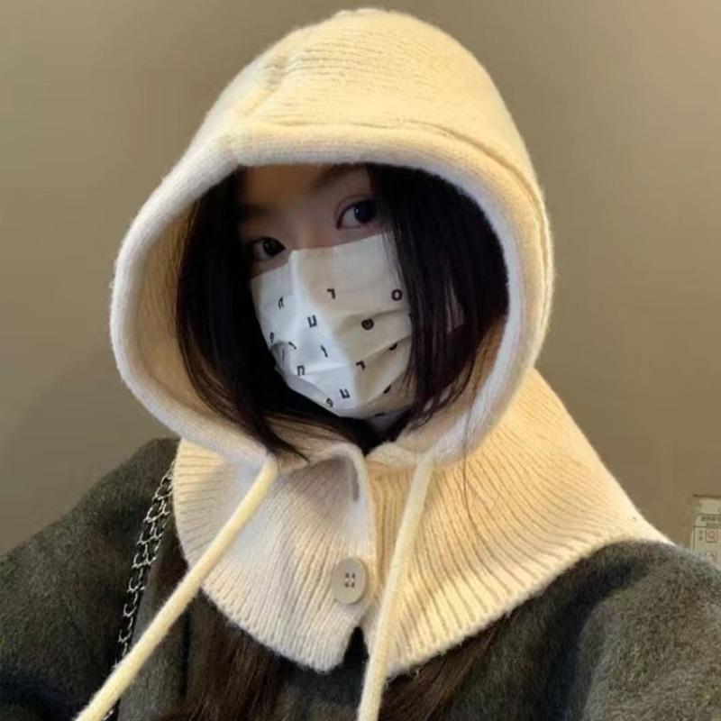 Hat Women's Autumn and Winter Balaclava Hat Scarf Integrated Windproof Neck Protection Cold Warm Scarf Wool Hat