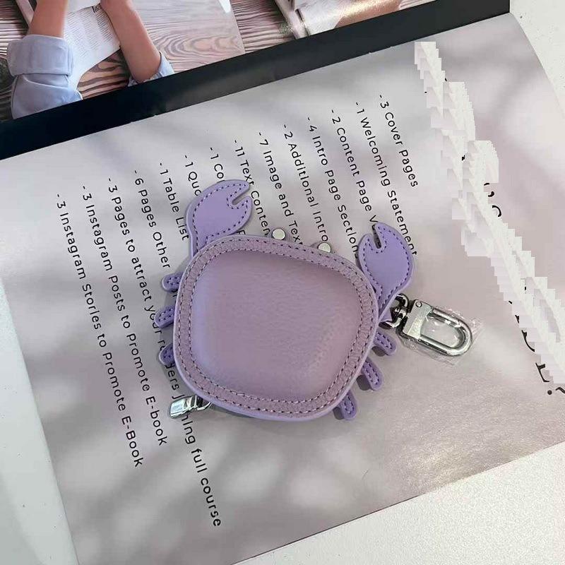 2025 New Leather Pendant Head Layer Leather Mini Earphone Bag Crab Pendant Wallet Cross Border