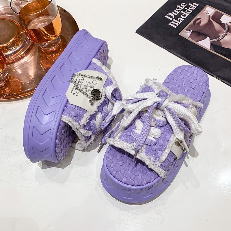 Fashion Lace-up Summer Women's kawaii Muffin Shoes Fashion Ladies Thick Soled Casual Sandals Casual Beach Shoes Female Jelly Shoes