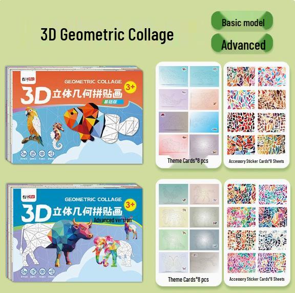 3D Geometric Collage Craft Kit for Kids: Educational Cartoon Stickers for Kindergarten