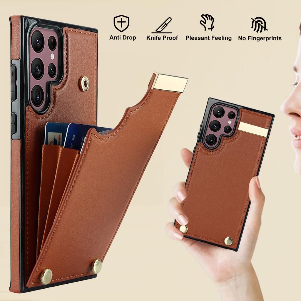 For Samsung Galaxy S24 Ultra Cover Hardware Decor TPU+PU Leather Card Bag Cell Phone Case