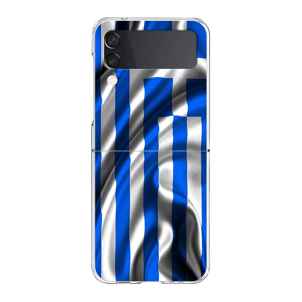 Phone Cover For Samsung Galaxy Z Flip 6 5 4 Case Transparent For Samsung Z Flip 3 Hard PC Foldable Shell Greece Greek Flag Bags