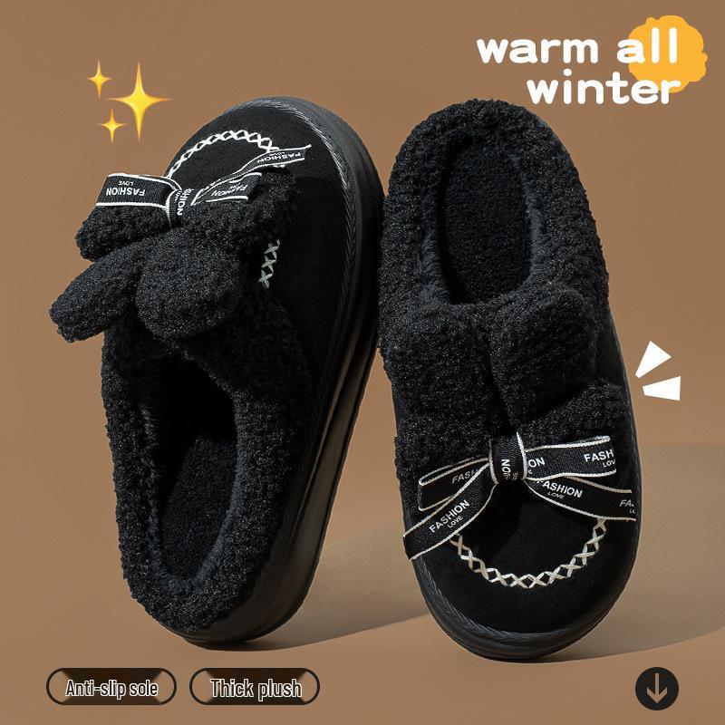 

Женские плюшевые хлопковые тапочки с бантом - Толстая подошва, Теплые, Защищающие от холода, Новинка 2025 года, Идеальны для осенне-зимнего ношения в помещении. 36-37 (fits 35-36)