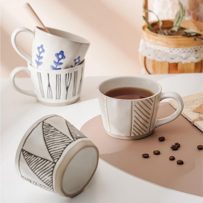 350ml Retro Ceramic Coffee Mug Milk Tea Cup Creative Irregular Design Porcelain Mug Oatmeal Breakfast Mug Water Cup Drinkware