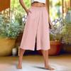 Feamle Casual and Versatile Lazy Style Wide Leg Pants with Pockets Lightweight High Waisted Loose Cropped Capris