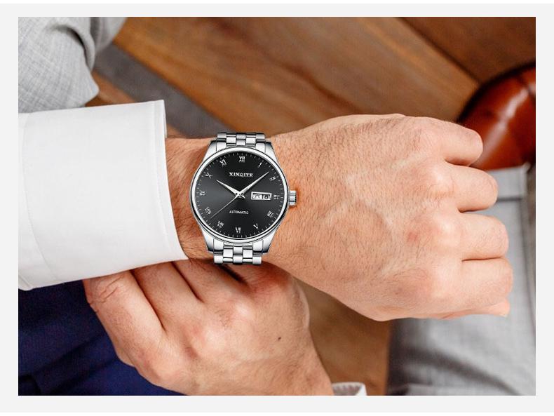 Men's Minimalist Roman Dial Waterproof Stainless Steel Wristwatch with Date, Day, and Luminous Features for All Ages.