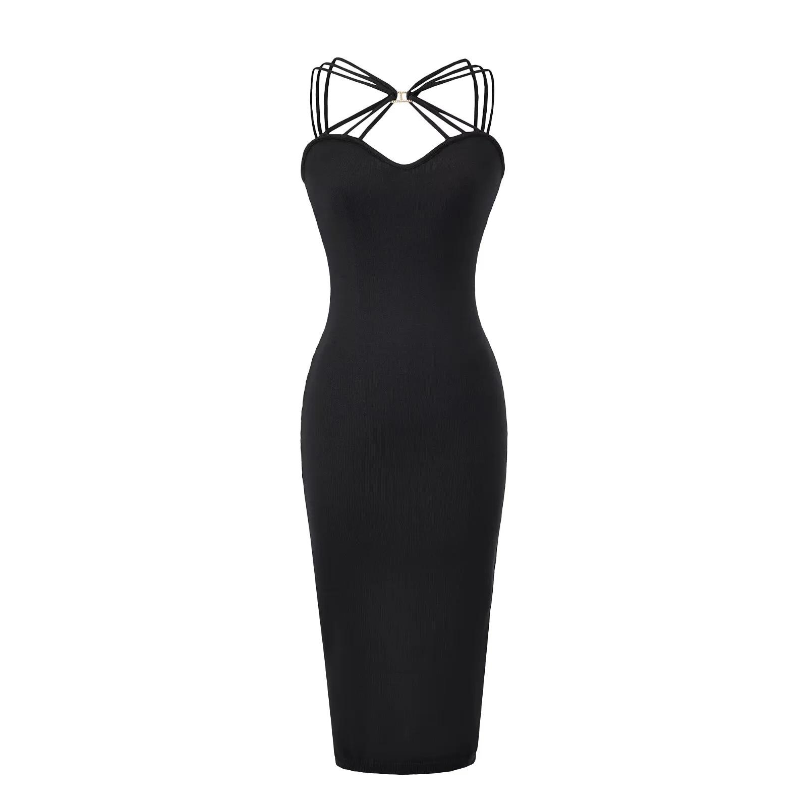 

Sexy Purple Spaghetti Strap Bodycon Midi Dress - Women s Autumn/Winter Waist-Cinched Inner Layer Skirt Medium чёрный