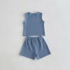 Kids 2024 Summer Korean-Style Soft Cotton Pleated Vest and Shorts Set for Boys and Girls