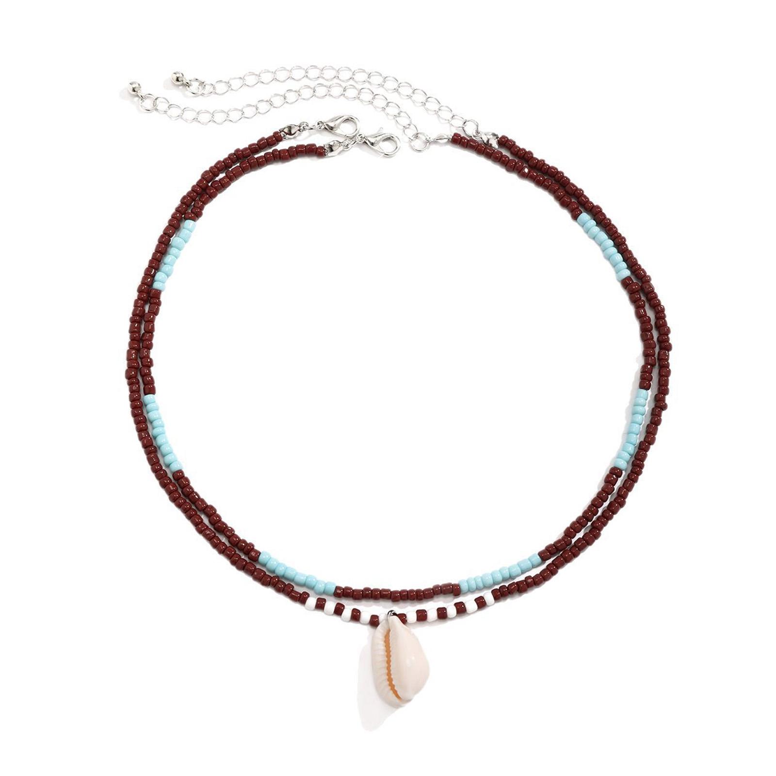 

Стильное ожерелье из бусин, ожерелье с подвеской в виде ракушки, шейный аксессуар, ожерелье на ключицу, текстура бусин, подходит для повседневной носки