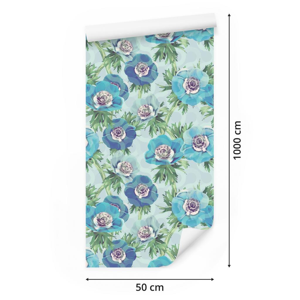 Beautiful Blue Flowers Wallpaper for Living Room and Bedroom 50x1000