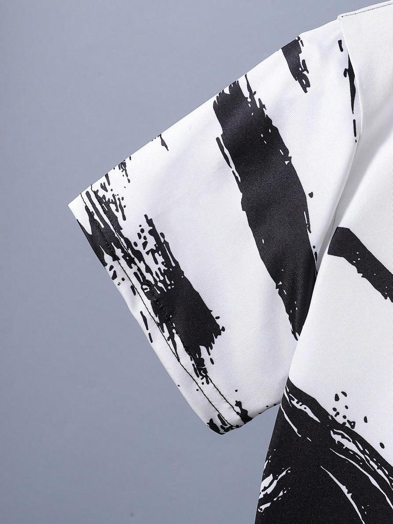2-delige set voor jongens (Grote kinderen) - Trendy en Coole Graffiti/Inkt Schilderij Print - Eenvoudige en Casual Korte Mouw Top en Short Set voor Lente/Zomer.