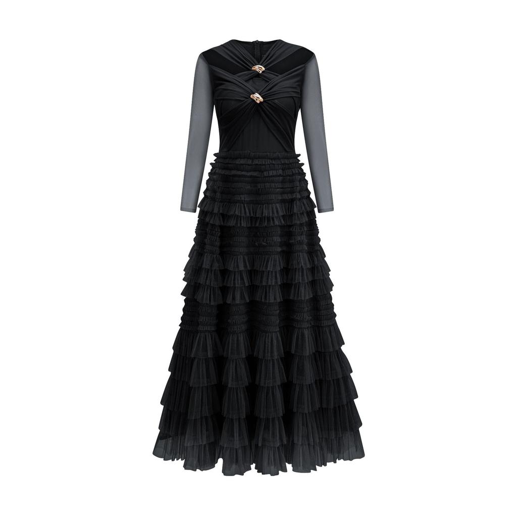 Autumn and Winter New Niche Cross Personalized Dress Temperament Elegant Long-sleeved A-shaped Skirt Commuter Women's Clothing