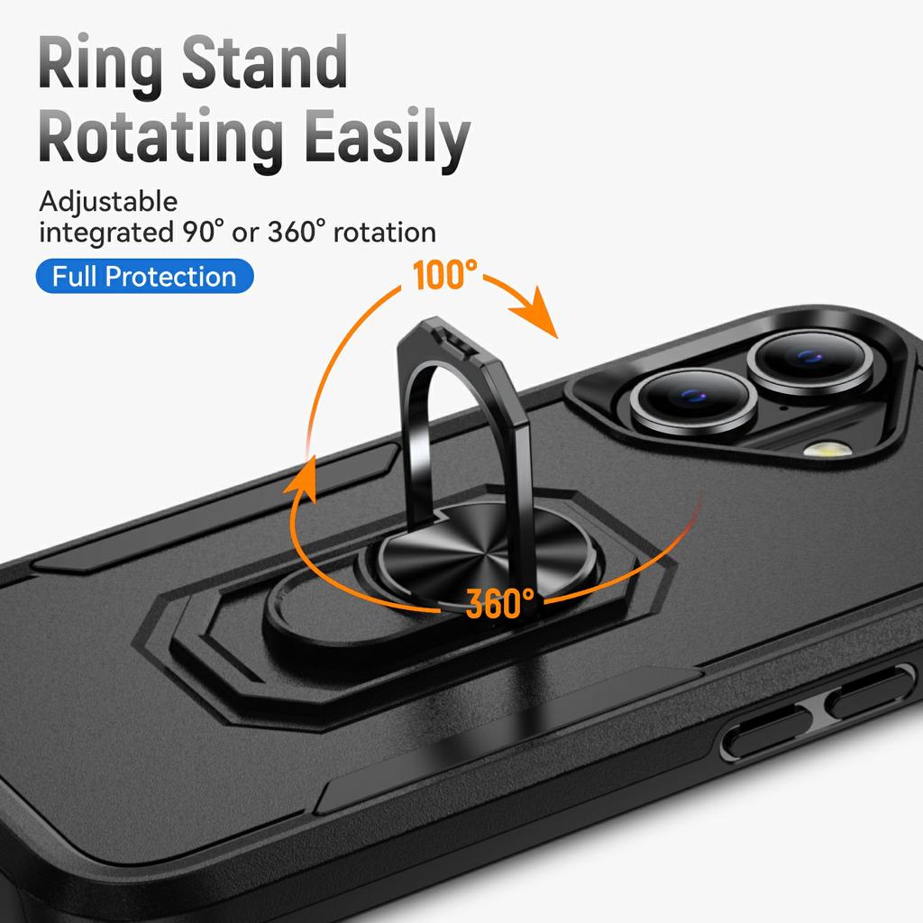 For iPhone 17 Case Military Grade Ring Kickstand PC+TPU Phone Cover