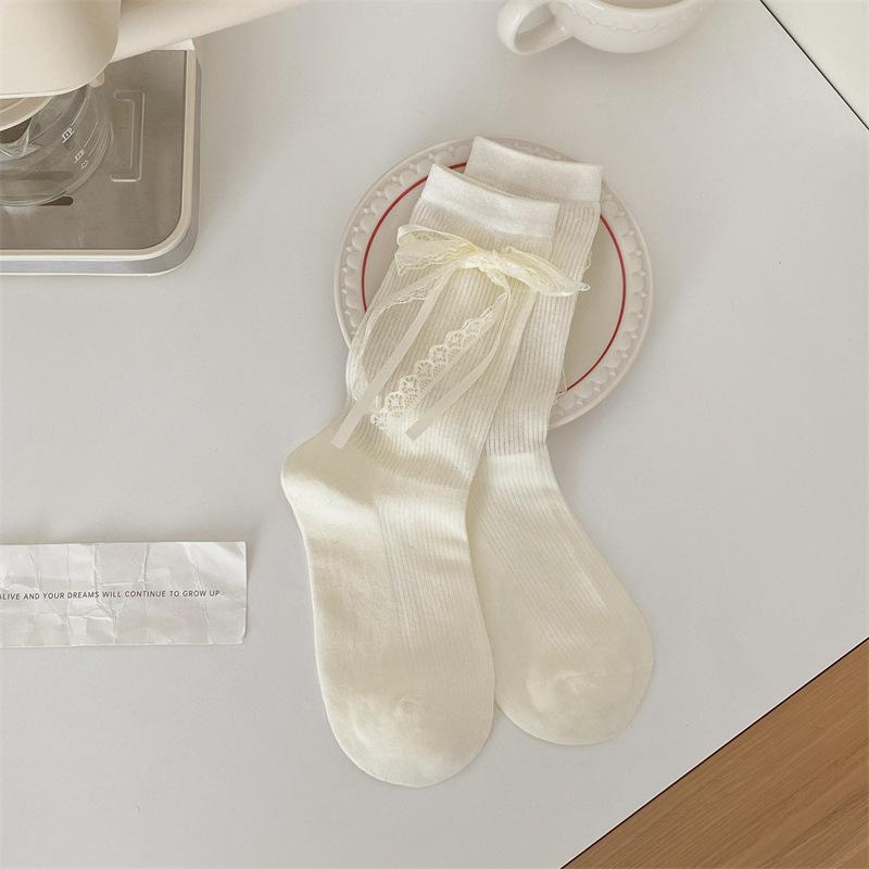 Lace Bow Lace Socks Children'S Thin Striped Ballet Tube Socks Cute Lolita