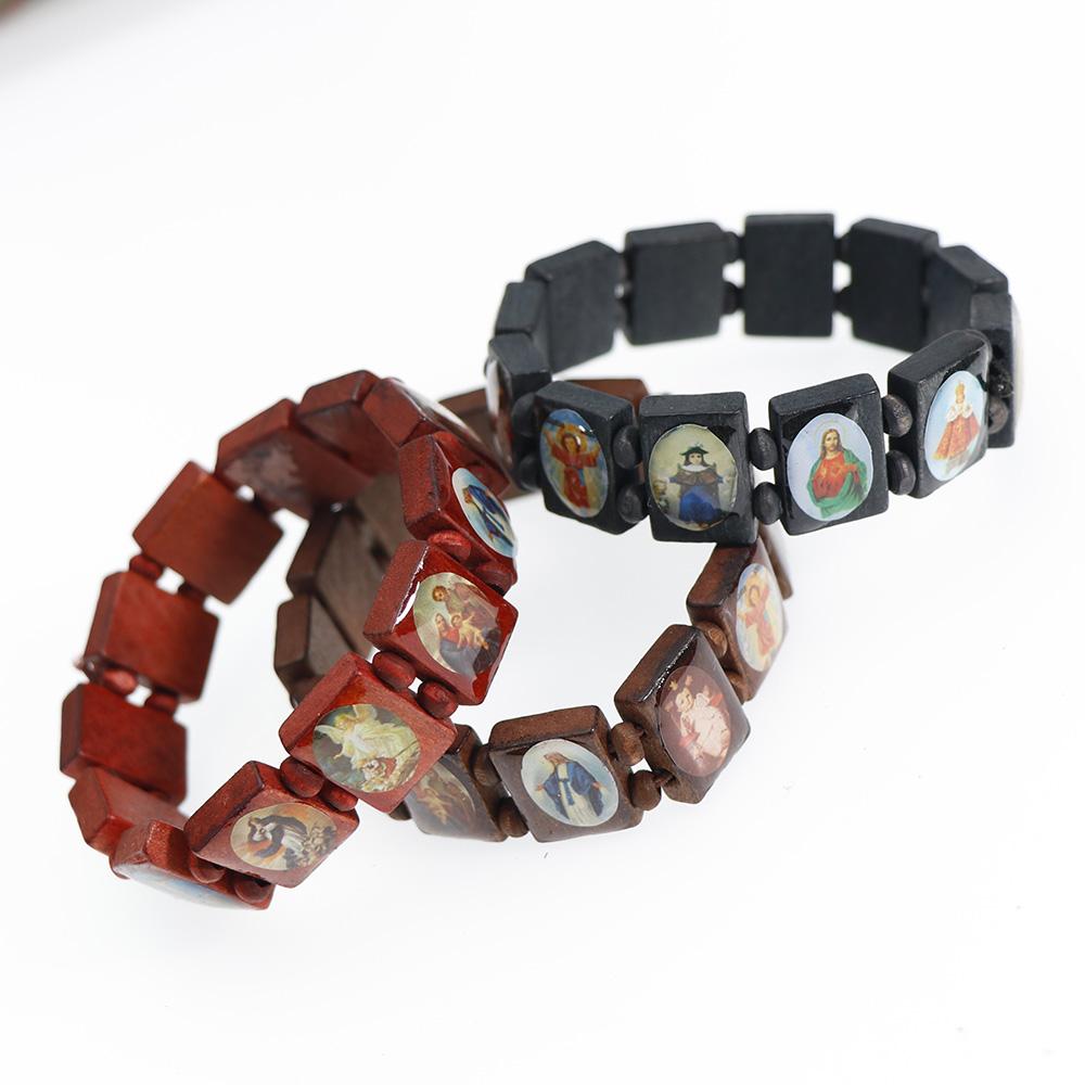 Natürliches Holz Katholischer Schmuck Jungfrau Maria Jesus Christlicher Glaube Rosenkranz Armband Religiöser Schmuck Großhandel