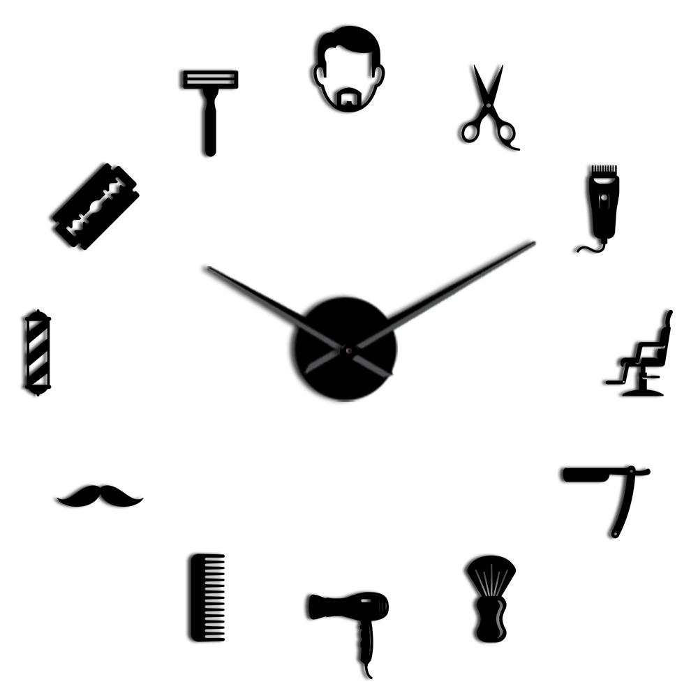 

Beard Style Barber Shop Large Size Wall Clock Male Hairstyle Mustache Bearded Man Barber Tools Decorative DIY Giant Wall Watch (Black,27 Inch) чорний