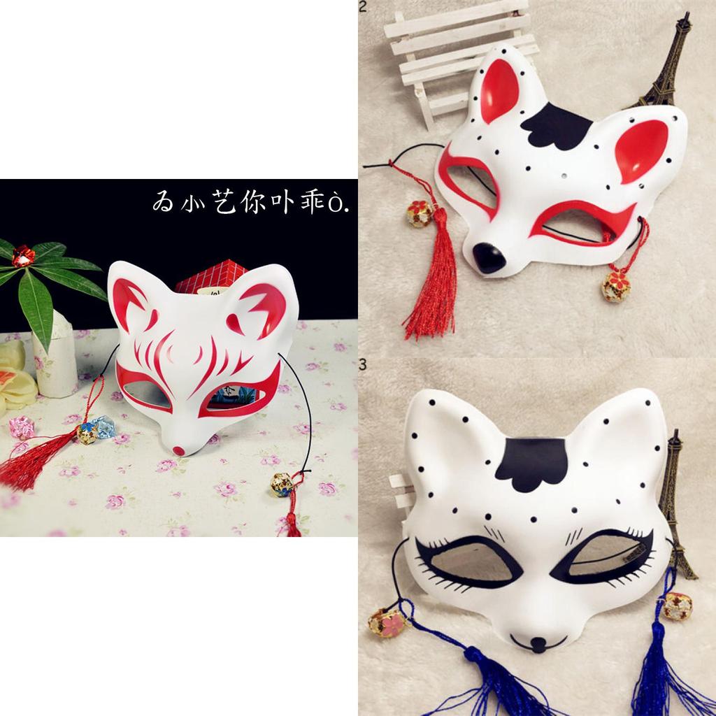 Vibrant Japanese Anime Fox Mask Featuring Artistic Handpainting And Unique Half Face Style