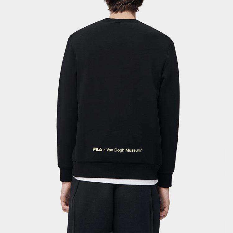 FILA Van Gogh Collaboration Series Van Gogh Museum 2.0 Pattern Logo Crewneck Sweatshirt Men sweatshirt Black F11M318215F-BK
