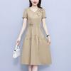 Summer French Elegant Temperament Fashion Casual Dress Age Reducing High Waist Slimming Mid Length Dress for Ladies