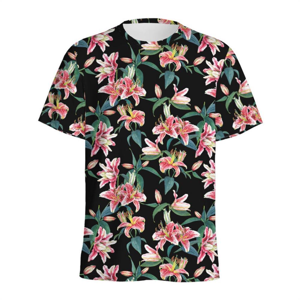 Lily Floral Graphic T Shirts 3D Printed Flower T-shirt For Men Summer Street Short Sleeve Tops Women Kids Round Neck Tee Shirt