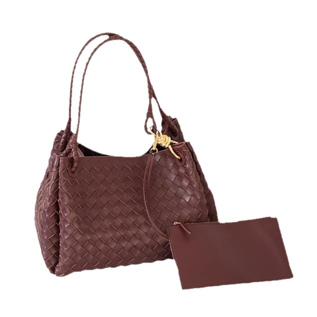 Niche design new metal rope buckle woven tote bag single shoulder large bag portable large capacity woven women's bag