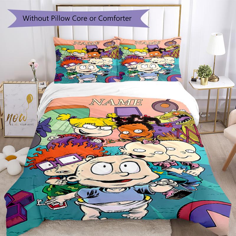 3pcs Custom Name Rugrats Bedding Set Duvet Cover Closure Includes 1 Duvet Cover & 2 Pillowcases, Soft and Comfortable for All Seasons.