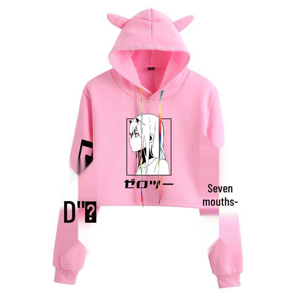 Japanese Anime Zero Two "Darling in the Franxx" Cat Ear Cropped Hoodie