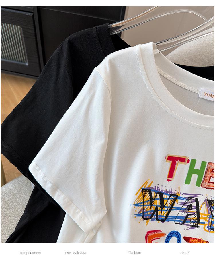 Plus Size Women's Loose Mid-Length Short-Sleeve Round Neck T-shirt (200/300/350 jin)