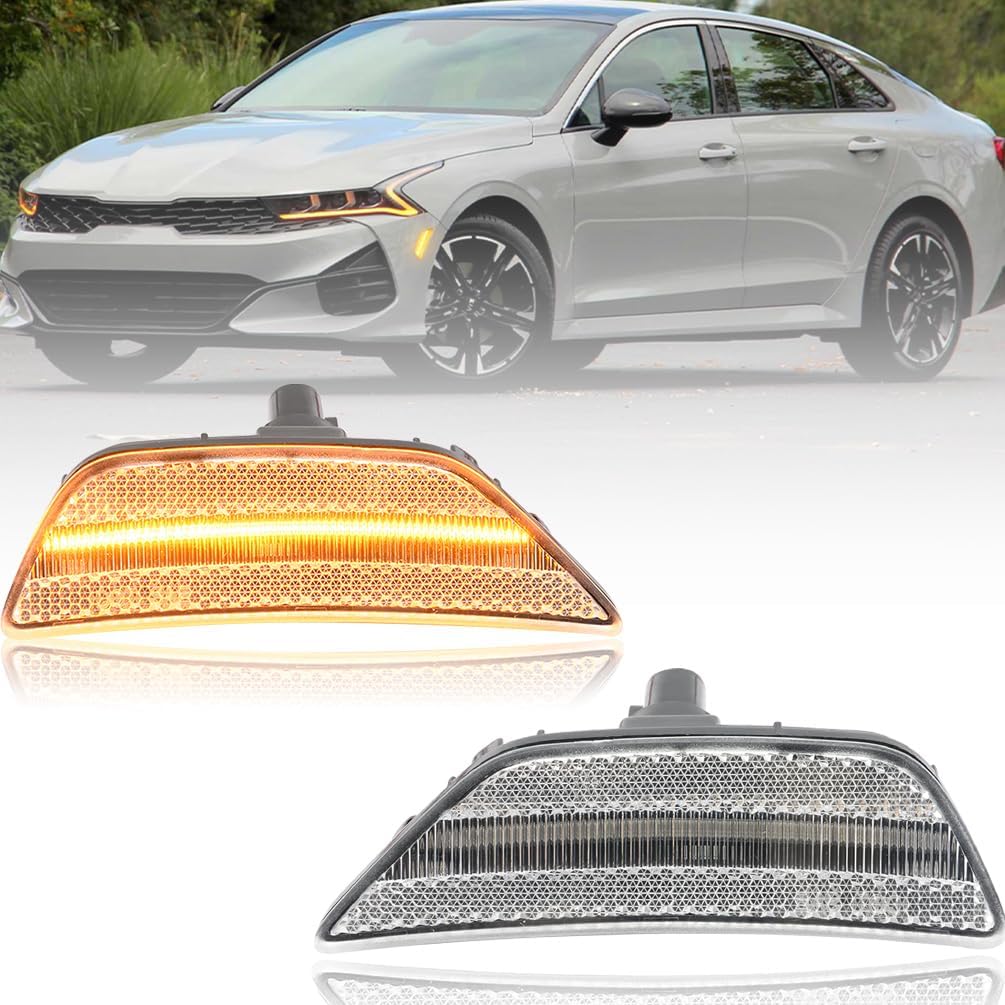 NJSBYL LED Side Marker Lights for 2021 2022 2023 2024 KIA K5 GT-Line EX GT LX LXS Amber LED Smoked Lens Side Markers Parking Lamps Turn Signal