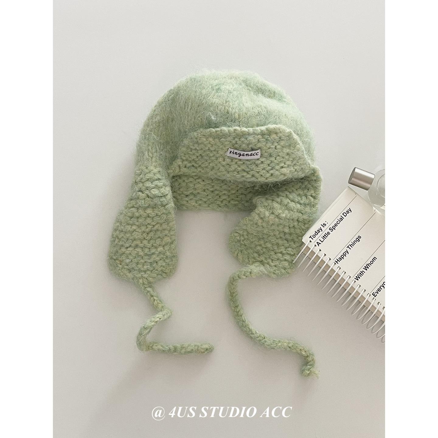 

Осень и Зима Новый Стиль Мохер Ручной вязки Шапка-ушанка для Женщин Однотонная Защита ушей Теплая Вязаная Шапка Подчеркивающая лицо Маленькая Шерстяная Шапка M（55-59cm）