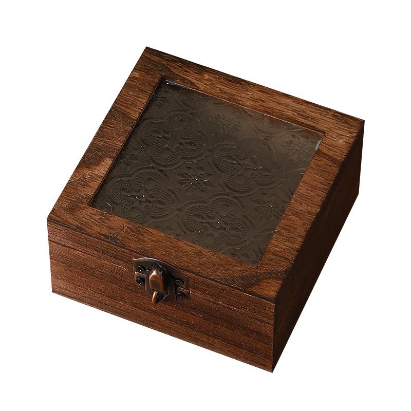 Lockable Begonia Glass Storage Box - Retro Wooden Dressing Table Organizer