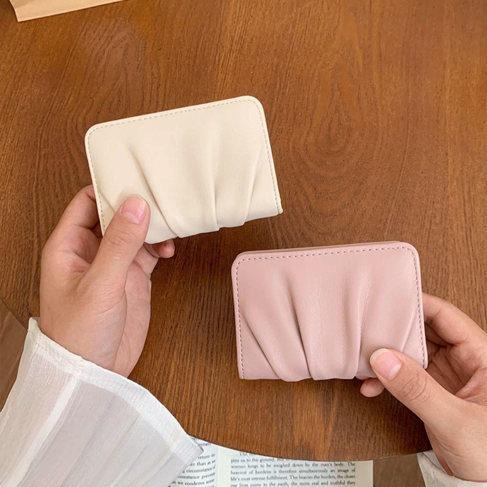 Korean Style Mini Coin Purse Multiple Card Slots Wrinkled Card Holder Button Foldable Wallet Women