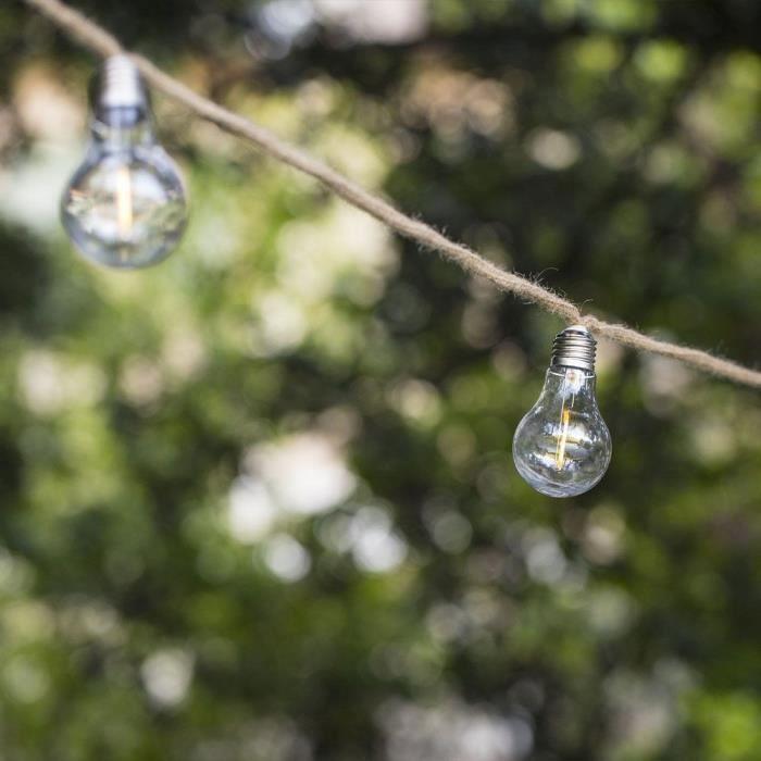 Guirlande Lumineuse Solaire - LUMISKY - FANTASY CORD SOLAR - 7.50 M - Corde 10 Ampoules Transparentes - LED Blanc Chaud