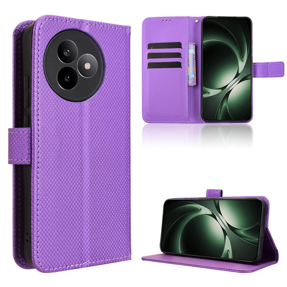 

For Xiaomi Redmi K80 Ultra 5G Leather Wallet Case with Strap Diamond Texture Phone Cover Purple