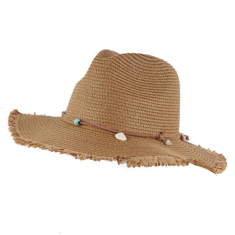 Women's spring and summer sweet wind straw hat personalized fringed edge Panama straw hat travel sun hat