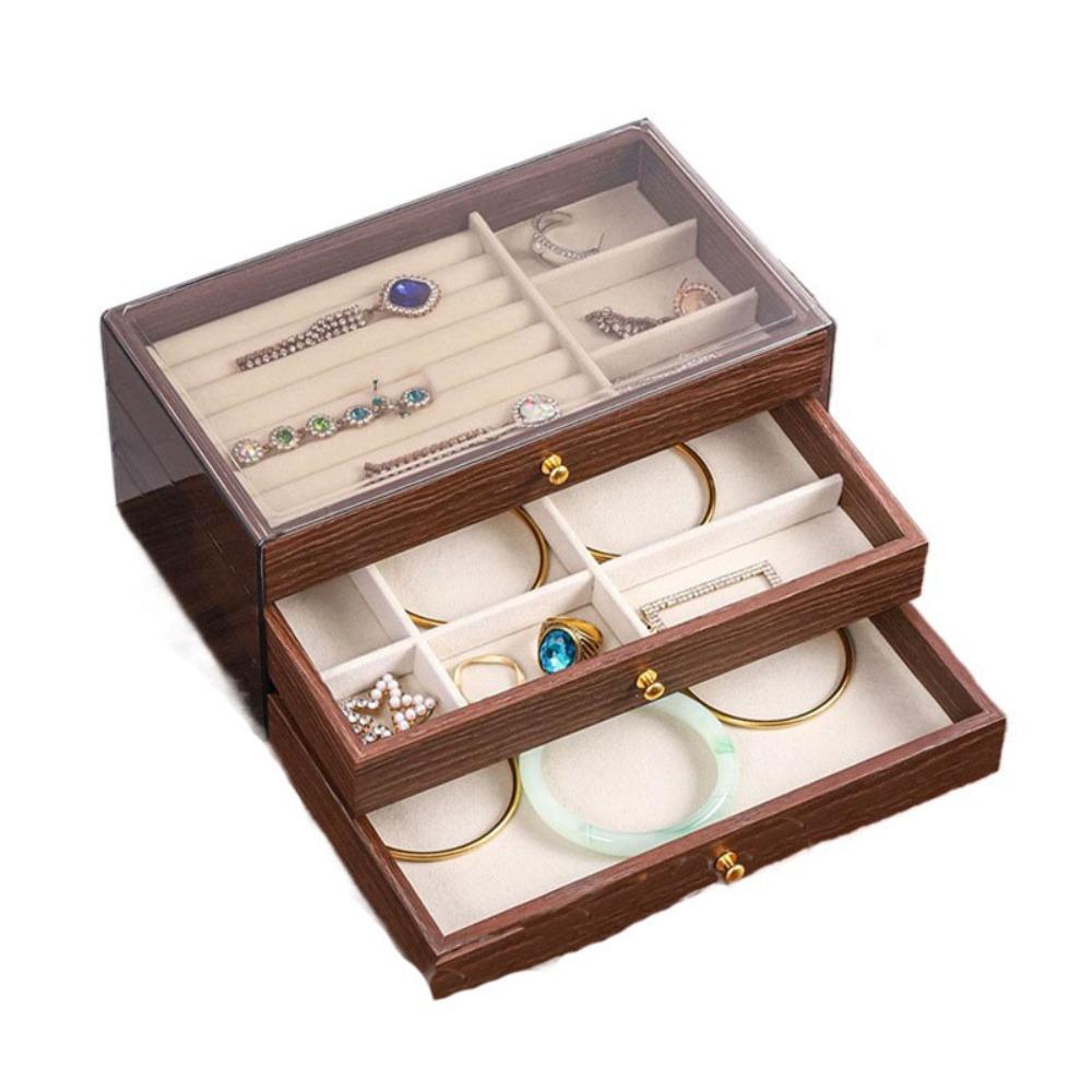 Transparent Window Wooden Jewelry Box Rings Necklace Jewelry Storage Case  Vacation